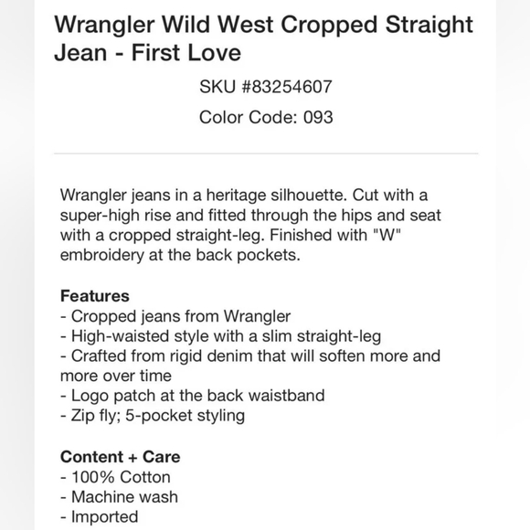 NWT WRANGLER WILD WEST 630 HIGH RISE STRAIGHT, SIZE 24 - Picture 6 of 6